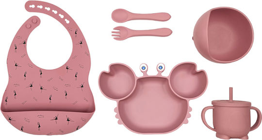 Queen Mother Feeding Set Apples - Καβουράκι made of Silicone with Non-Slip Base Pink 6pcs for 6+ months