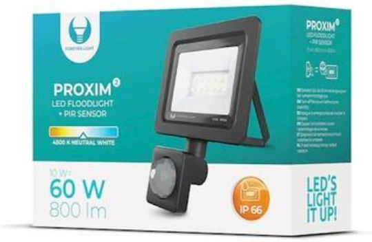 Forever Light Proxim ΙΙ Στεγανός Προβολέας LED 10W Φυσικό Λευκό 4500K με Αισθητήρα Κίνησης IP66