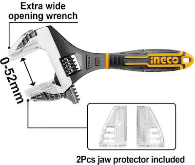 Ingco Französischer Schraubenschlüssel Länge 250mm mit einer Maulöffnung von bis zu 52mm und rutschfestem Griff