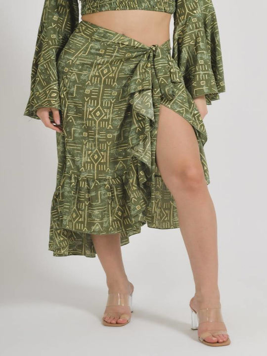 Midi Rock Umschlag Khaki
