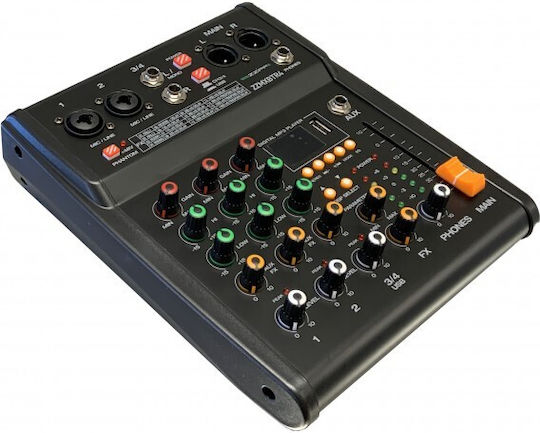 ZZiPP ZZMXBTR4 Analoger Mischpult 4 Kanäle mit Phantom Power & 2 XLR-Eingänge & Bluetooth