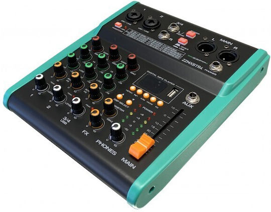 ZZiPP ZZMXBTR4 Analoger Mischpult 4 Kanäle mit Phantom Power & 2 XLR-Eingänge & Bluetooth
