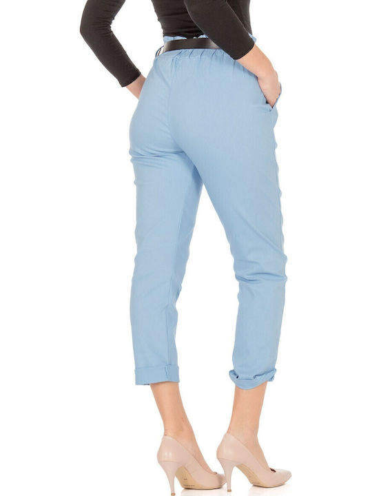 Damen Stoff Capri Hose Hellblau