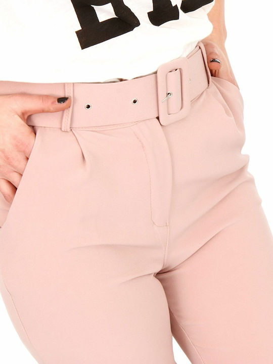 Silia D Women's High-waisted Fabric Trousers Pink