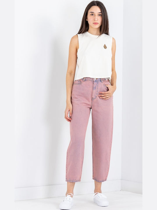 The Tide High Waist Women's Jean Trousers in Balloon Line Pink