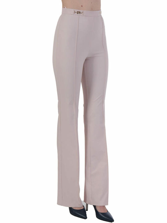 ELISABETTA FRANCHI HIGH WAIST BELL-BOTTOM TROUSERS BEIGE