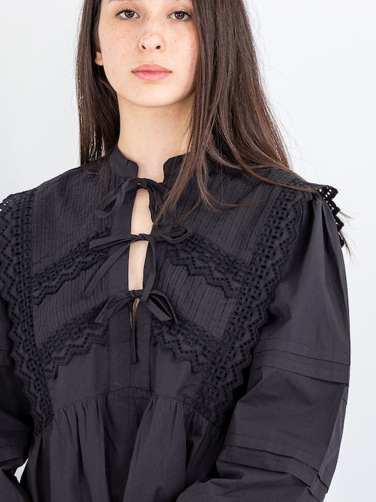 Broderie Anglaise Mini Φόρεμα Μαύρο