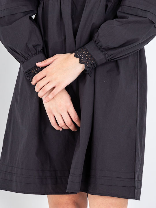 Broderie Anglaise Mini Φόρεμα Μαύρο