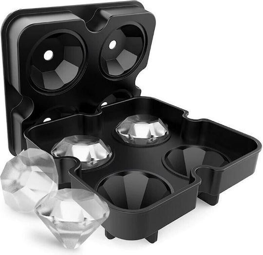 The Bars Tavă pentru cuburi de gheață Diamant din silicon 4 compartimente cu capac Negru M002