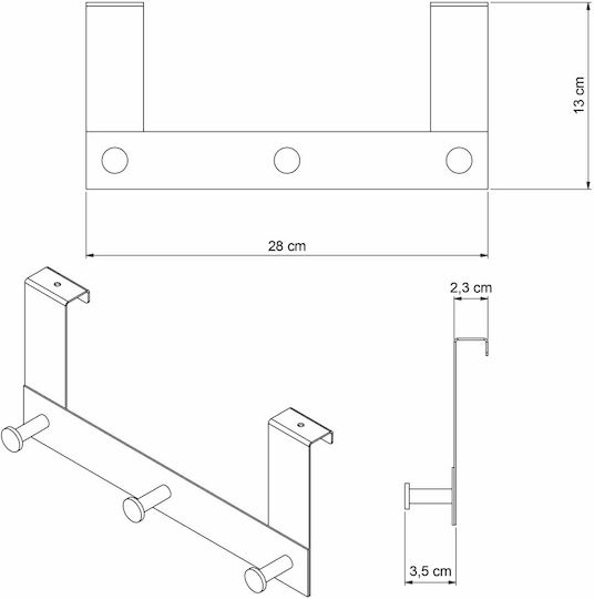 Grekon Кука На Врата С 3 Позиции Метална 28x13см