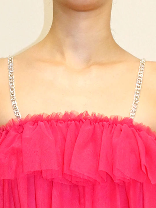 Rochie De Vară Mini De Seară Cu Tul Fuchsia