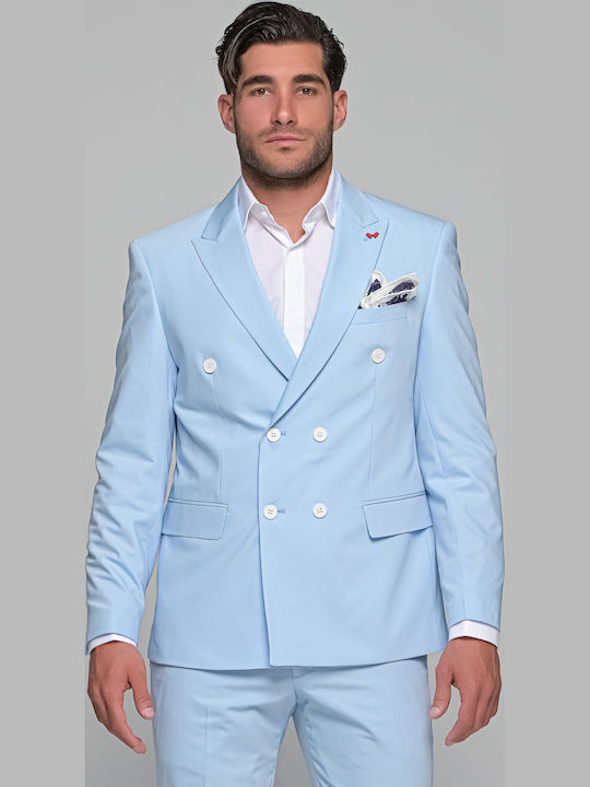 Men's Summer Suit with Vest Light Blue