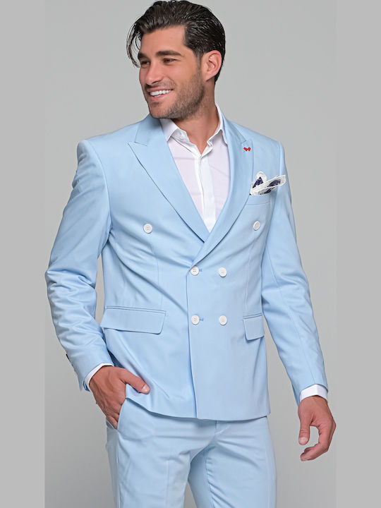 Men's Summer Suit with Vest Light Blue