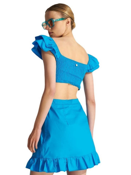 Ale - The Non Usual Casual Summer Mini Dress with Ruffle Turquoise