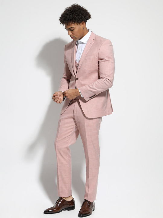 Tresor Men's Suit with Vest Pink