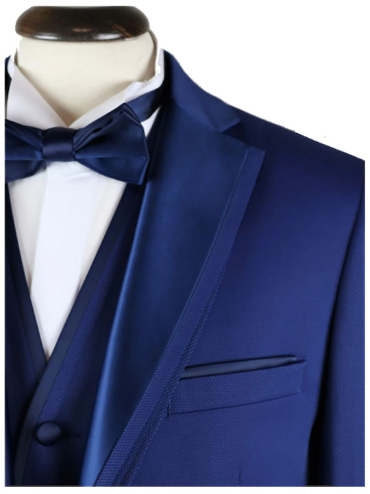 Makis Tselios Fashion Men's Suit with Vest Blue