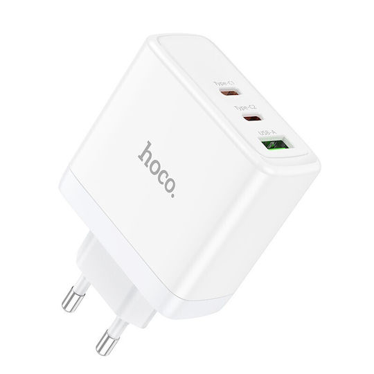 Hoco Φορτιστής Χωρίς Καλώδιο GaN με Θύρα USB-A και 2 Θύρες USB-C 65W Power Delivery / Quick Charge 3.0 Λευκός (N30 Glory)