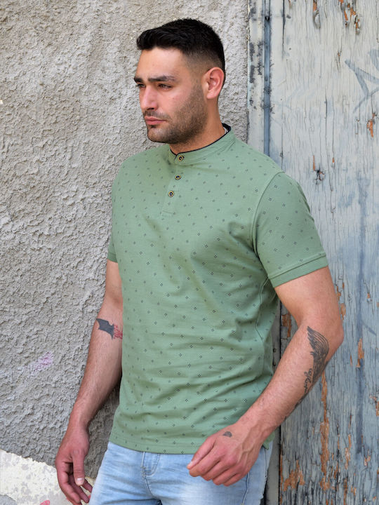 Double Men's Short Sleeve Blouse Polo Khaki