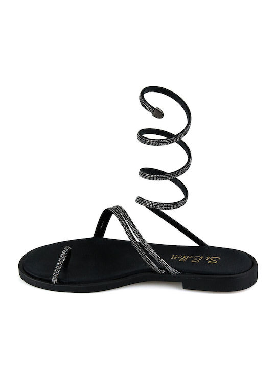 Leder Flache Sandalen für Damen in Schwarz Farbe