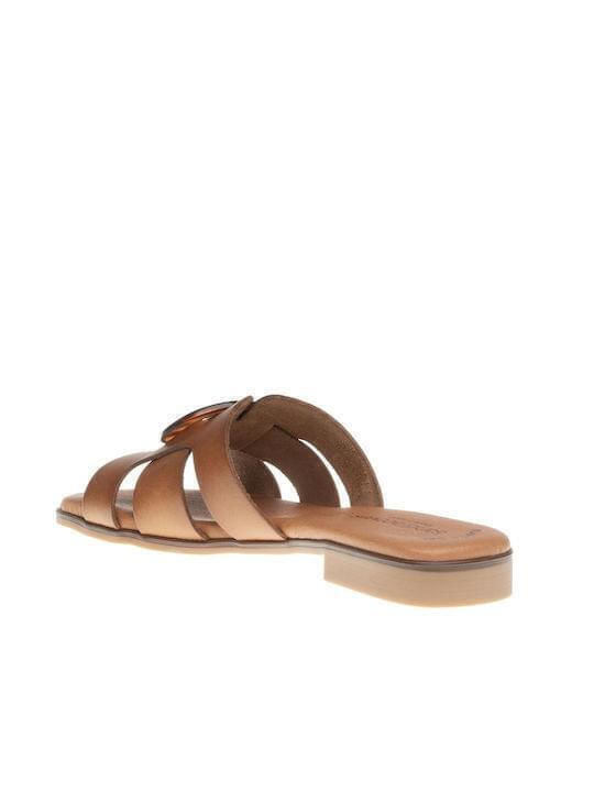 Leder Flache Sandalen für Damen Anatomisch in Tabac Braun Farbe
