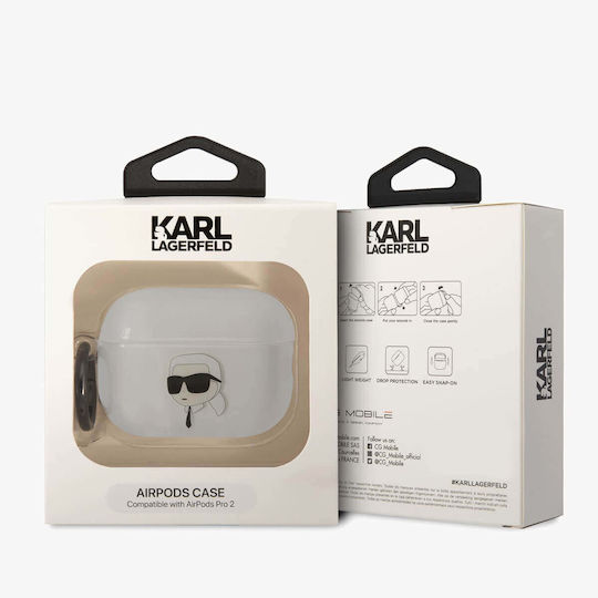 Karl Lagerfeld 3D Logo NFT Karl Head Калъф с кука в Прозрачен цвят за Apple AirPods Pro 2
