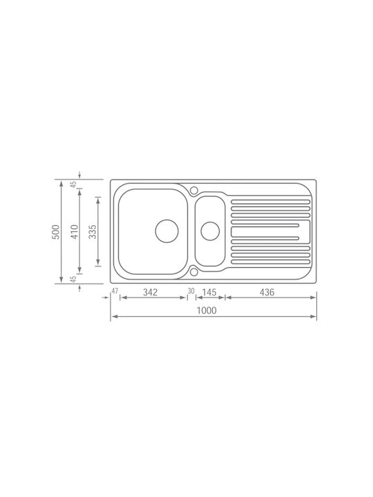 Sanitec Ένθετος Νεροχύτης Δεξιός Inox Σαγρέ Μ100xΠ50cm Ασημί