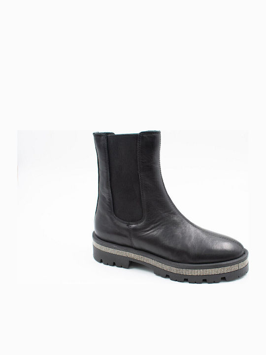 Leder Damen Chelsea-Stiefel Schwarz