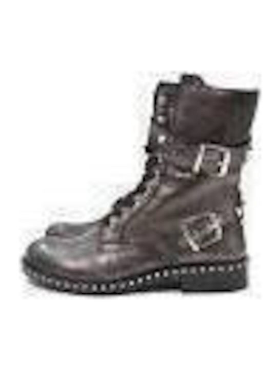 Leder Stiefeletten Damen Silber