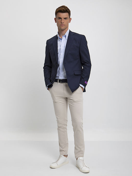 Unconstructed Σακάκι με Μικροσχέδιο Slim Fit σε Μπλε Donini Μπλέ