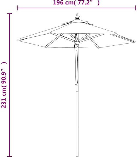 Round Wooden Parasol Anthracite F1.96xY2.31m