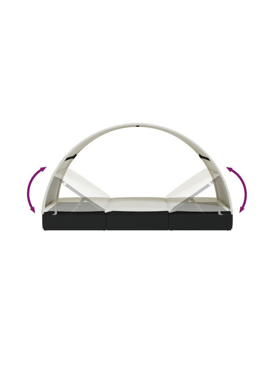 Sunbed Double Rattan with Cushion & Sunshade Black 211x111x140cm.
