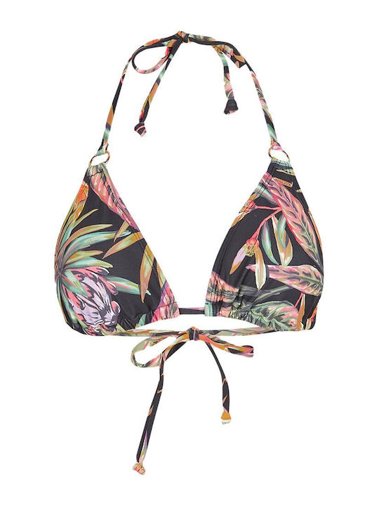 Bikini Set Triangle Top & Brazil Bottom with Laces with Adjustable Straps Black Floral