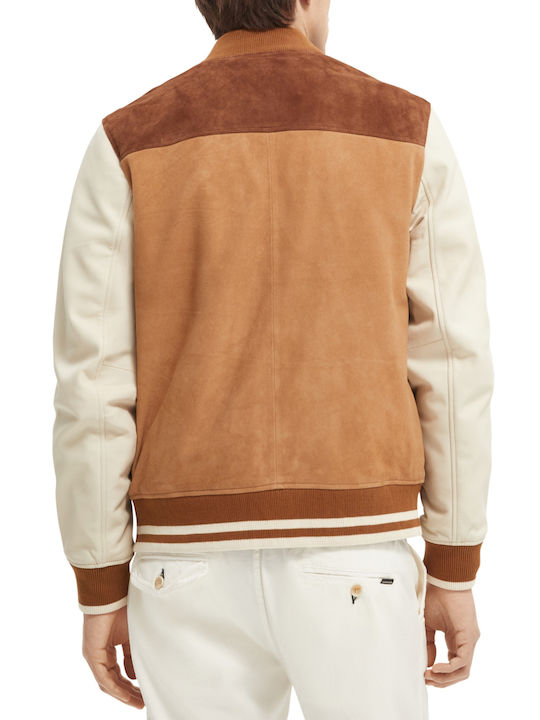 Scotch & Soda Men's Winter Leather Jacket Beige