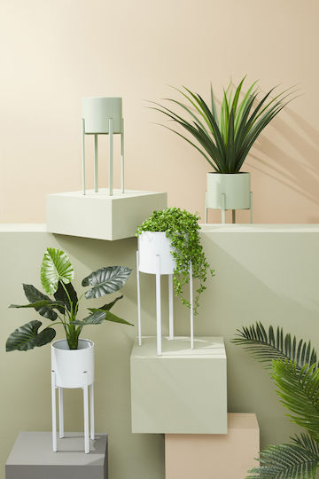 Bizzotto Ester Plant Pot Metal White with Stand 28x28x65cm 2 Pieces