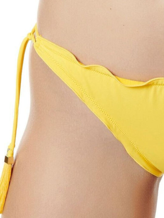 Solid Bikini Slip με Κορδονάκια Κίτρινο