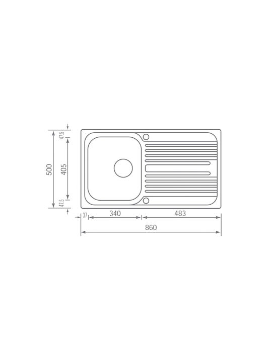 Sanitec Ένθετος Νεροχύτης Δεξιός Inox Σαγρέ Μ86xΠ50cm Ασημί