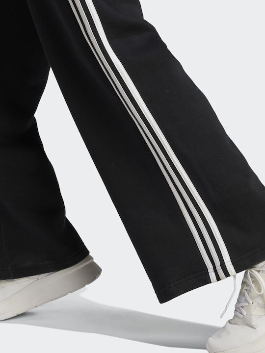Essentials 3-Stripes French Terry Παντελόνι Φόρμας Φαρδύ Μαύρο
