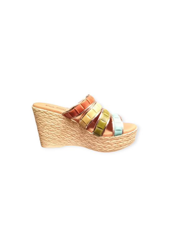 Eva Frutos Women's Leather Platform Wedge Sandals Multicolour