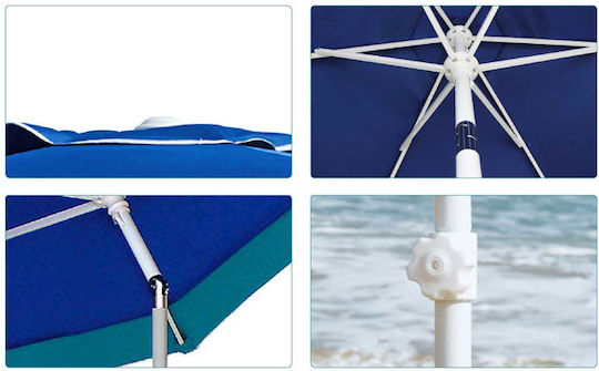 Bakaji Folding Beach Umbrella Diameter 2.1m with Air Vent Blue