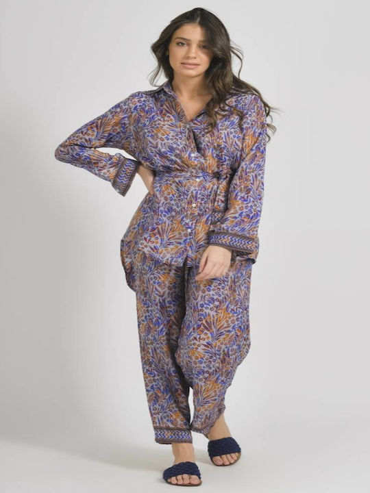 Ble Resort Collection Γυναικείο Μακρύ Καφτάνι Παραλίας Μπλε