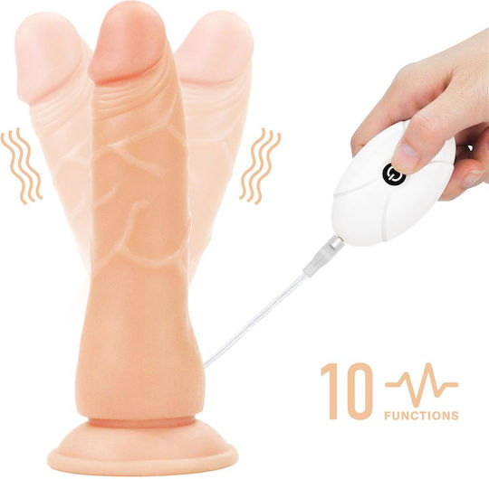 Lovetoy Ingen Easy Strapon Set Арсенал с Единично Дилдо 19см и Вибрация в Телесен цвят