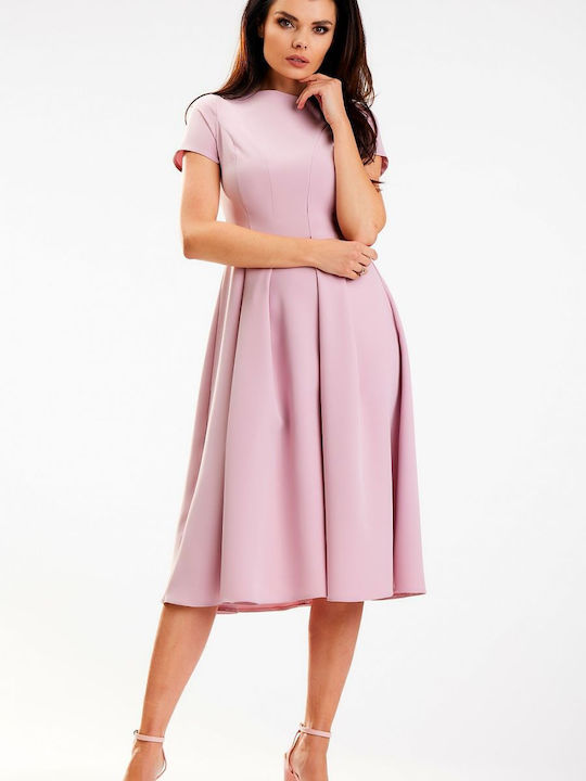 Awama A569 Summer Midi Dress Pink