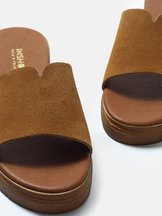 InShoes Δερμάτινα Γυναικεία Σανδάλια Flatforms σε Ταμπά Χρώμα