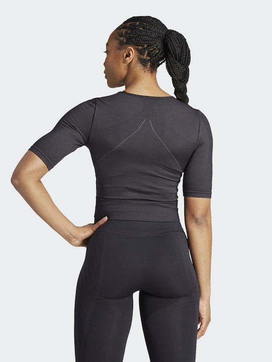 Adidas Aeroknit Women's Athletic Blouse Short Sleeve Black / Grey Six