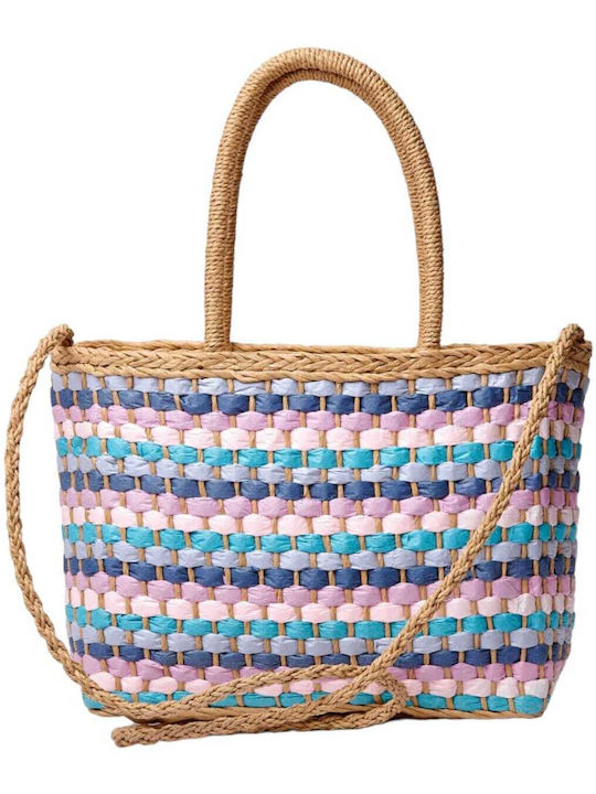 Bag to Bag Straw Beach Bag Purple with Stripes