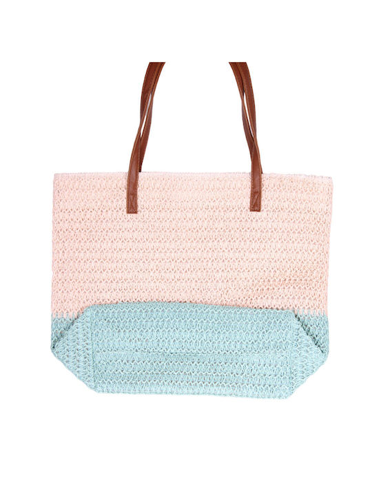 Beach bag 50x35x14cm straw bag with leatherette strap seafoam beige