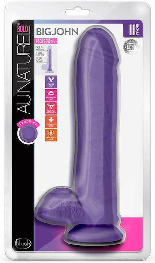 Blush Au Naturel Bold Big John Glass Dildo with Balls and Suction Cup Purple 29cm