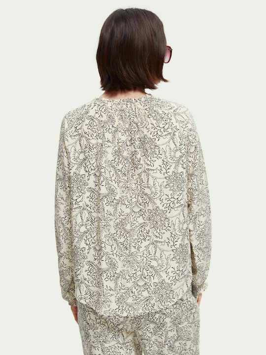 Scotch & Soda Women's Blouse Long Sleeve with V Neck Floral Beige