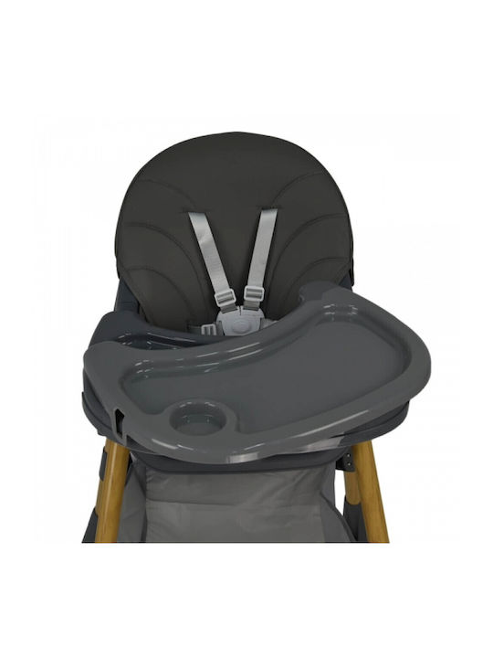 Foldable Baby Highchair 2 in 1 with Metal Frame & Leather Seat Gray