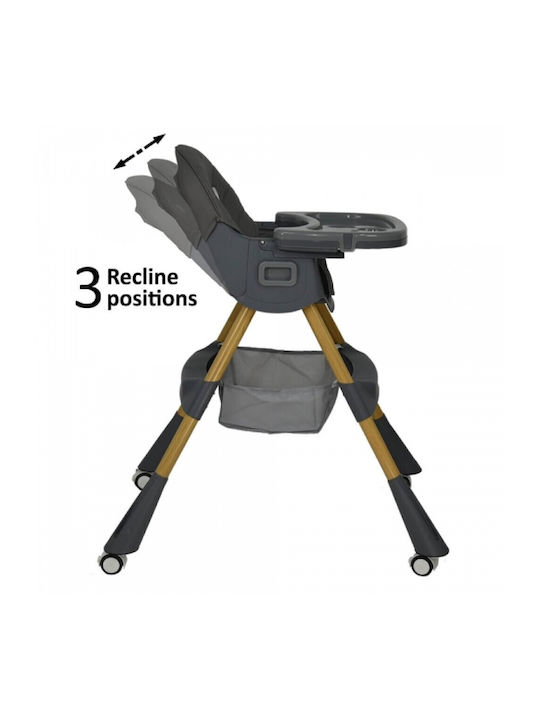 Foldable Baby Highchair 2 in 1 with Metal Frame & Leather Seat Gray